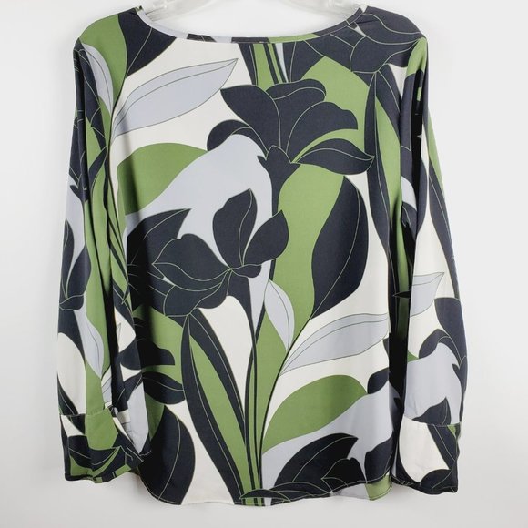 Ann Taylor Petite Long Sleeved Leaf Pattern Blouse Sz PL - Picture 2 of 6